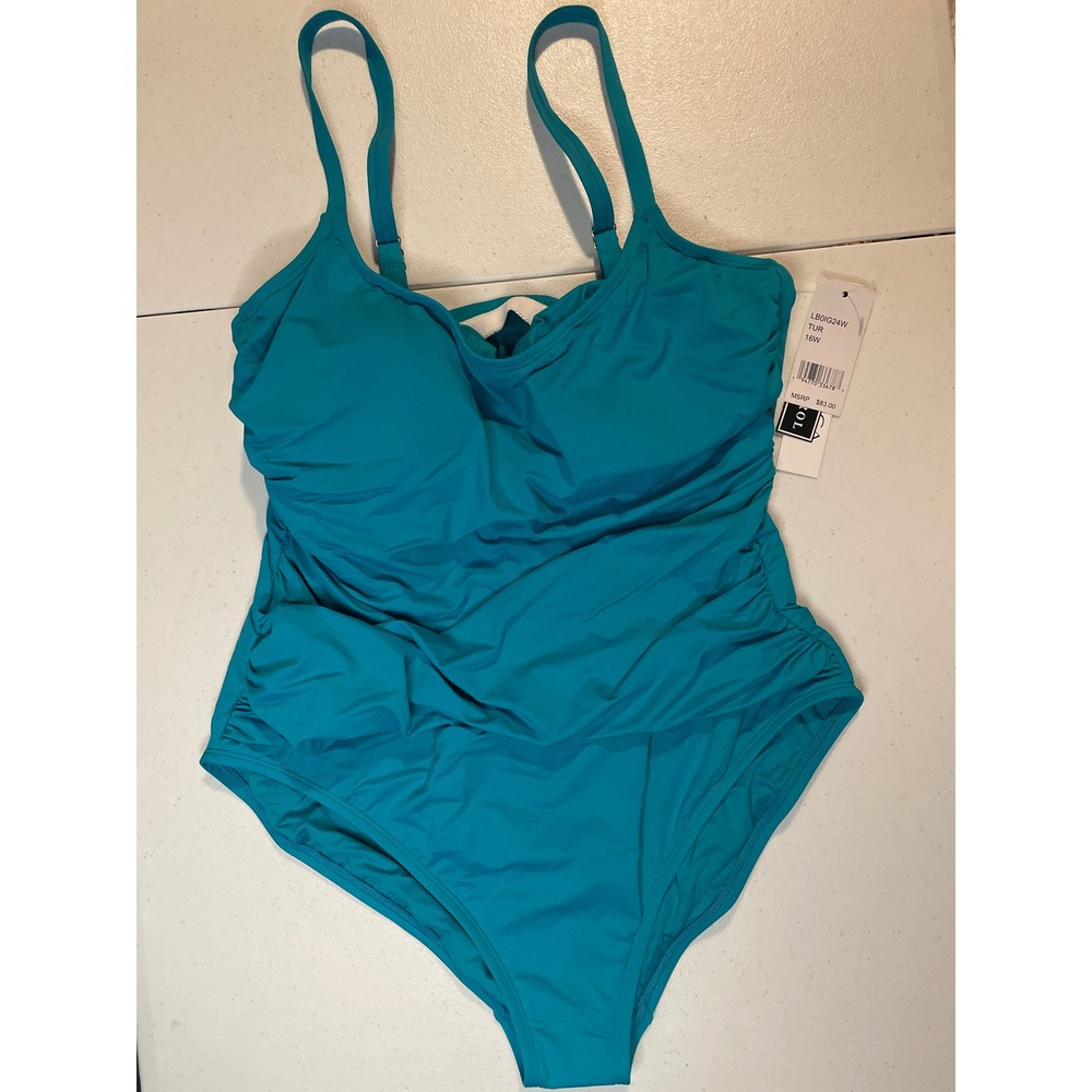 La Blanca Women's One Piece Swimsuit Island Goddess Shirred Side, Turquoise, 16W